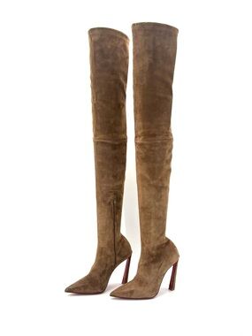 Christian Louboutin Condora Botta Alta 100 Rhea Brown Pointed Toe Boots 36.5